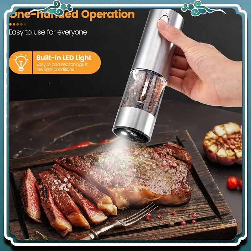 

Набор электрической мельницы для соли и перца премиум-класса — автоматическая перезаряжаемая мельница для соли/печи с зарядной базой и светодиодной подсветкой