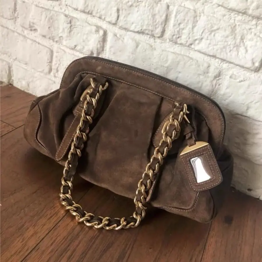 Women Vintage Shoulder Bags High Quality Chain Handbag Large Capacity Luxury Design Soft Brown Square Bags Female Tote Boston