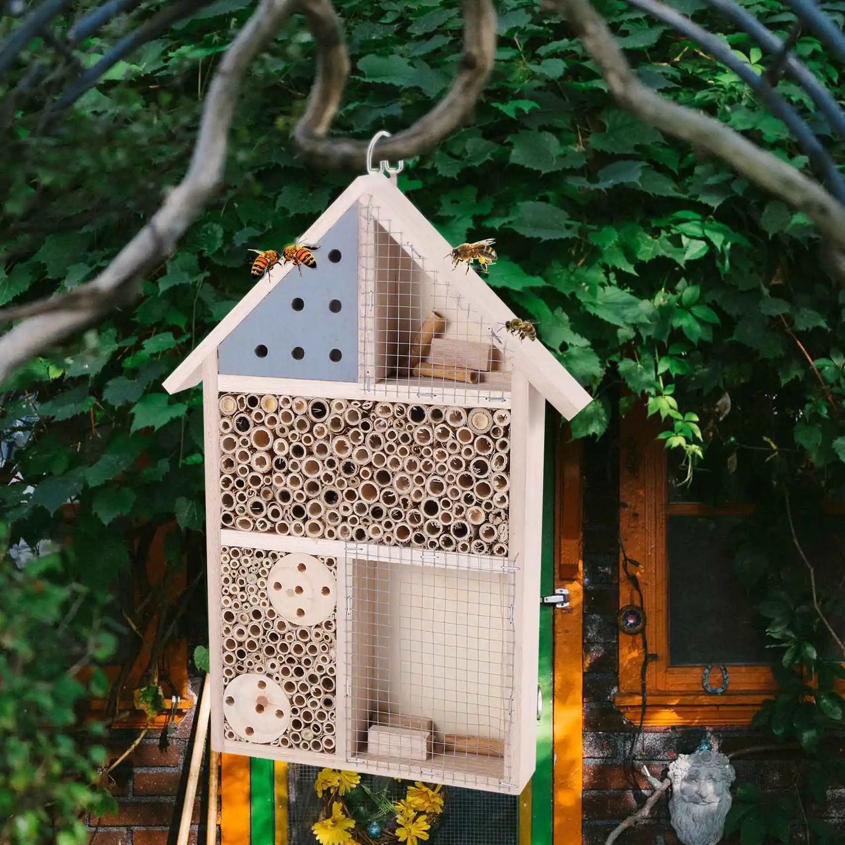 ABKM-casa de abejas de madera para insectos, habitación de insectos de madera, refugio de Hotel, decoración de jardín, caja de nidos para mariquitas, cordones, mariposa