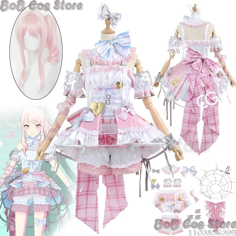 ¡Juego Akiyama Mizuki PJSK Project Sekai escenario colorido! Cosplay peluca de cola de caballo rosa vestido de Lolita conjunto completo traje mujer chica Comic-Con