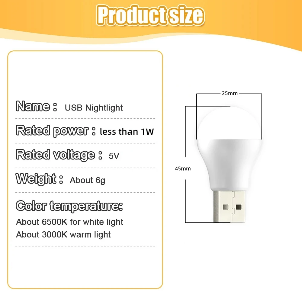 3PCS Mini USB Plug Lamp Computer Mobile Power Charging LED Night Lamp Small Book Lamps Eye Protection Reading Light Round Light