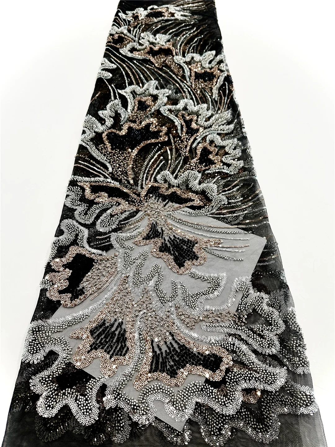

2025Latest Austria Best Quality Elegant Delicate Soft Sequins Tulle lace Fabric With Beads For Party Evening Dress -SHIT