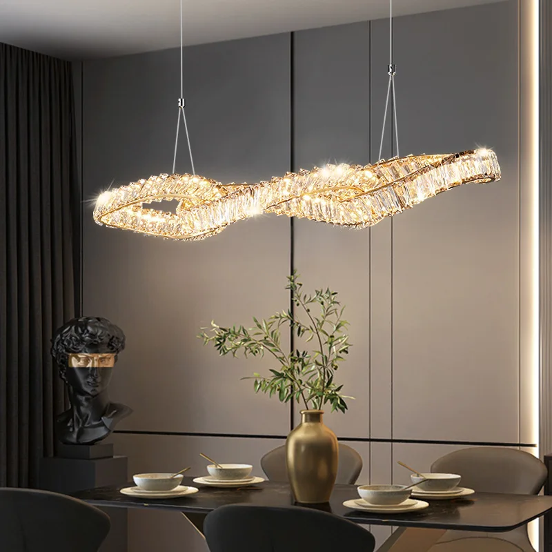 luxo cristal cadeia forma longo pingente luzes modern lustres led dourado pendurado lampadas para teto home decor sala de jantar 01