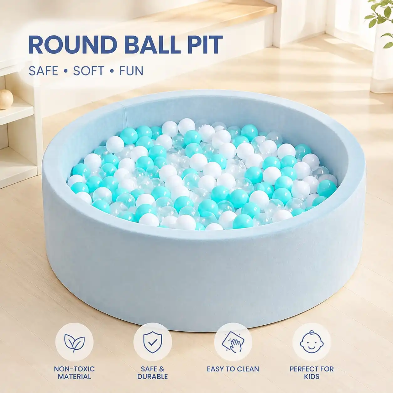 Thick Sponge Ball Pit for Kids – Indoor Ocean Wave Playpen with Soft Balls, Safe Toddler Play Area
