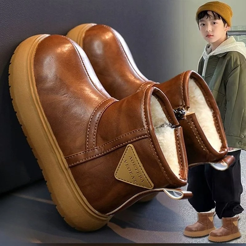 

Boys Waterproof Thickened Winter Snow Boots 2026 New Kids Warm Anti Slip Outdoor Shoes for Cold Weather