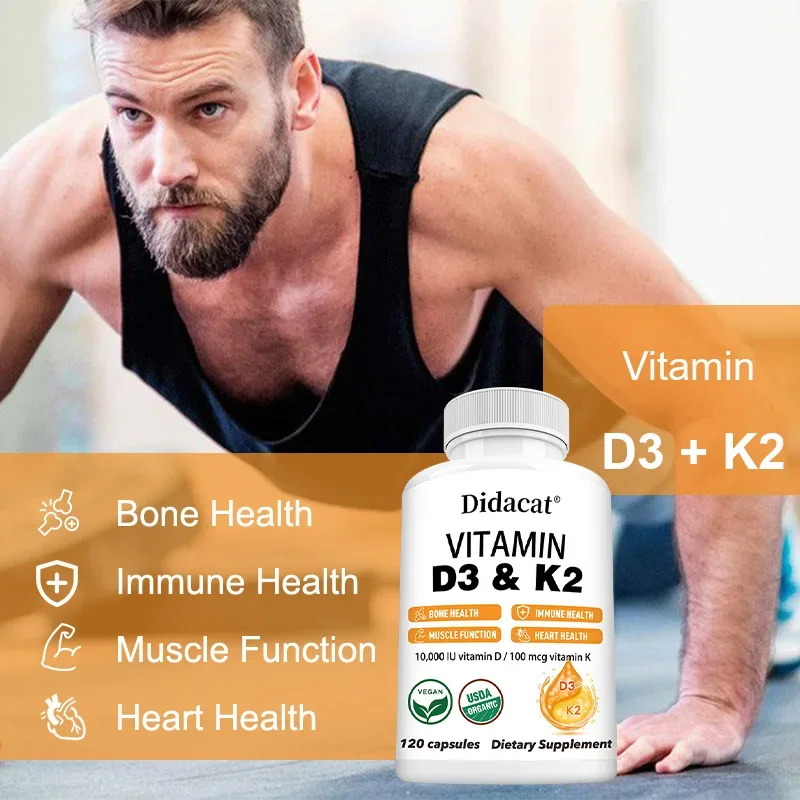 Vitamin D3 + K2 Supplement, Supports Joint, Bone and Immune Health, Non-GMO Formula, Easy-to-Swallow Vitamin D and K Complex