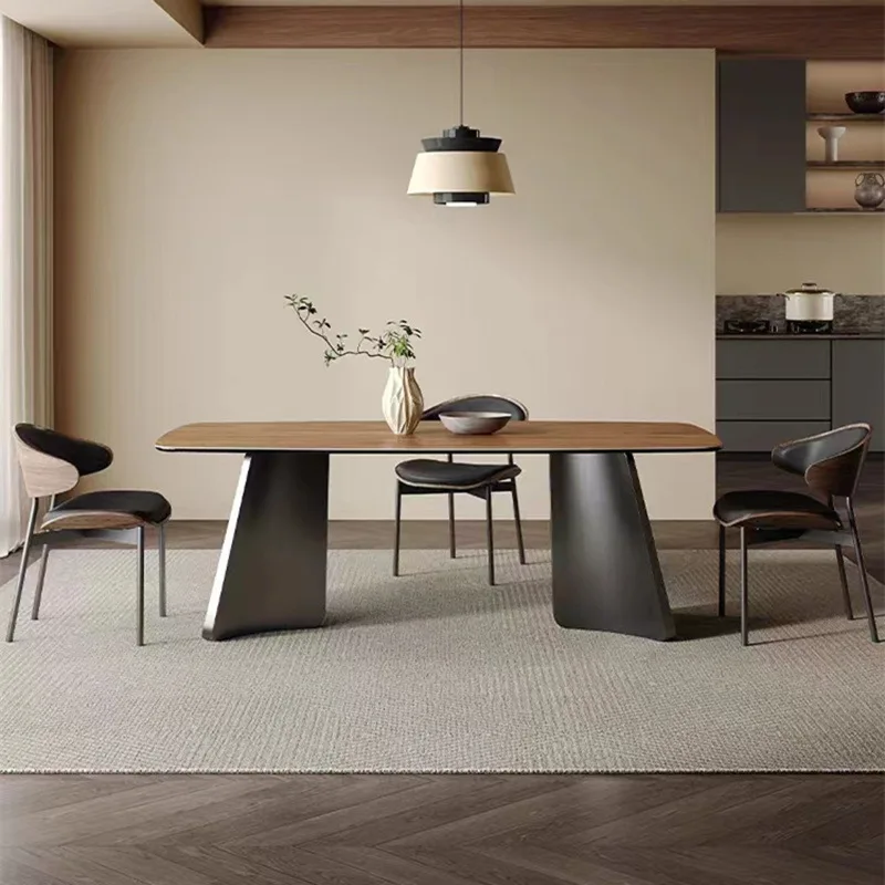 

Walnut, wood grain, light luxury, slate, household, wabi sabi, dining table and chairs