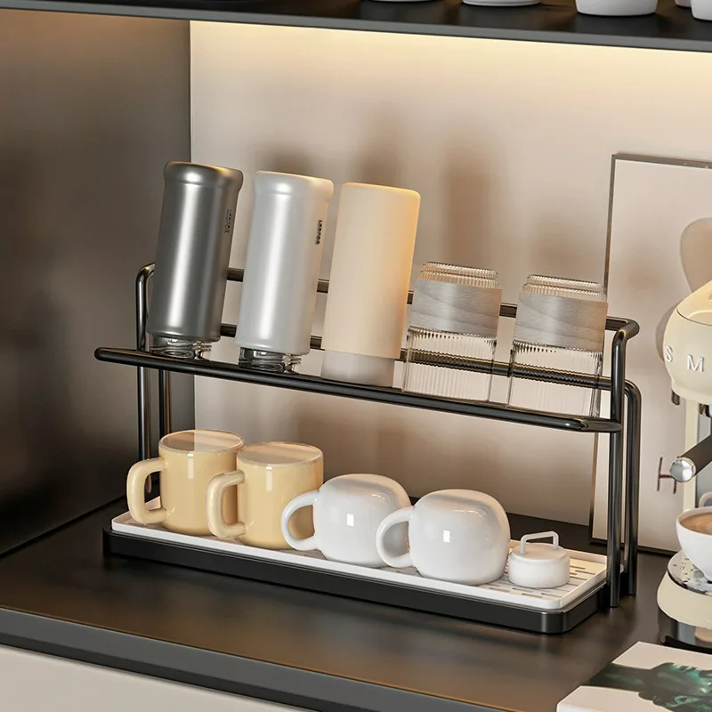 Metal Cup Holder Double Drain Tray Holder Kitchen Dining Table Countertop Cup Tea Cup Coffee Cup Storage Rack
