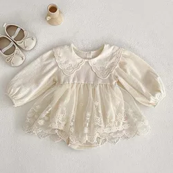 2025 New Spring Children Clothes Korean Style Climbing Suit Long Sleeved Cotton Mesh Splicing Toddler Baby Girls Bodysuits