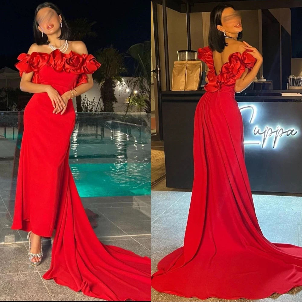 

Customized Exquisite Off-the-shoulder A-line Anke Length Prom Dresses Open Back Formal Ocassion Gown Flower S dresses for women