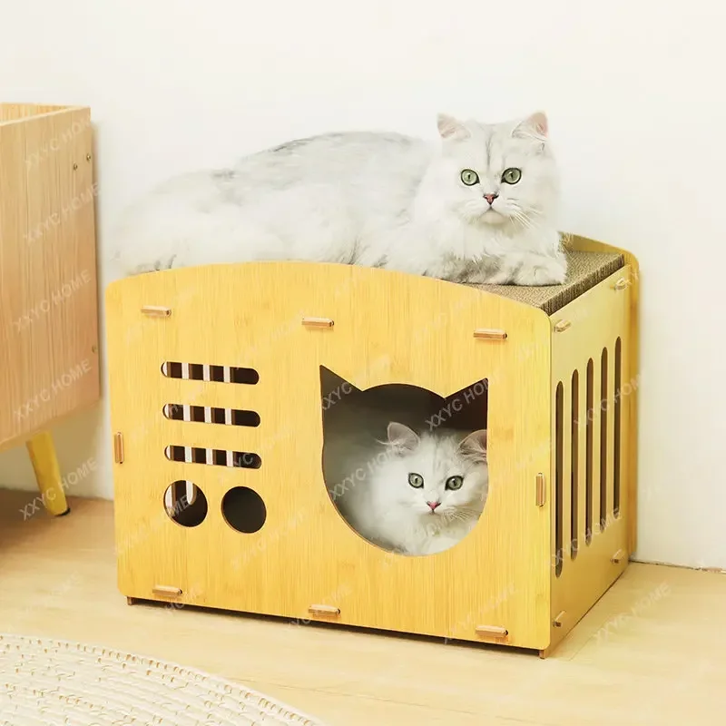 

Cat Litter Scratch Board Wear-Resistant Non-Chip Vertical Double-Layer Wooden House Claw Board Toy
