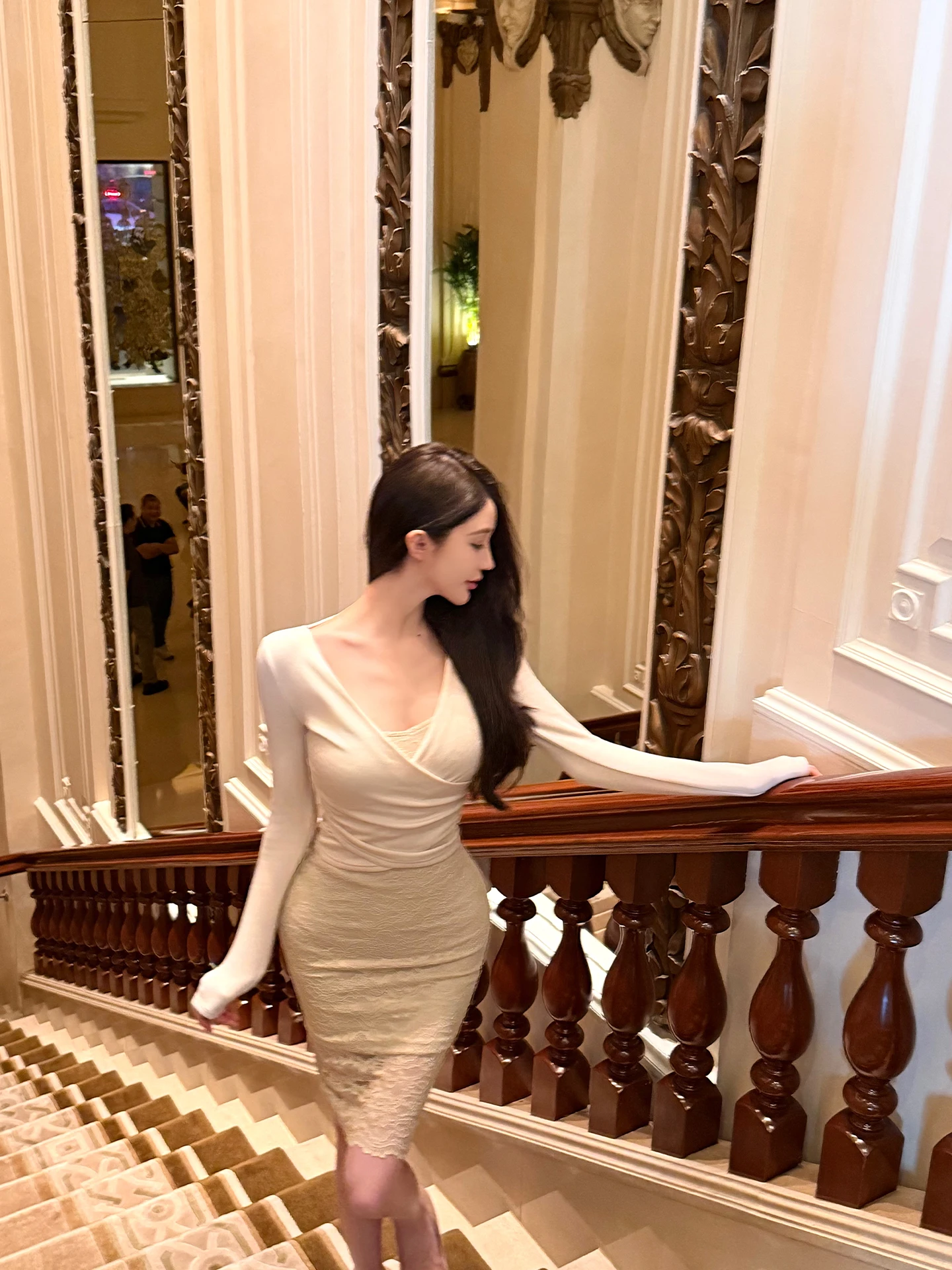 

Chill er Pure Desire V-Ne Fce Lace Trim Dr Two-Piece Set Bodycon Skirt Long Sve Slim Fit Daily Wear for Women