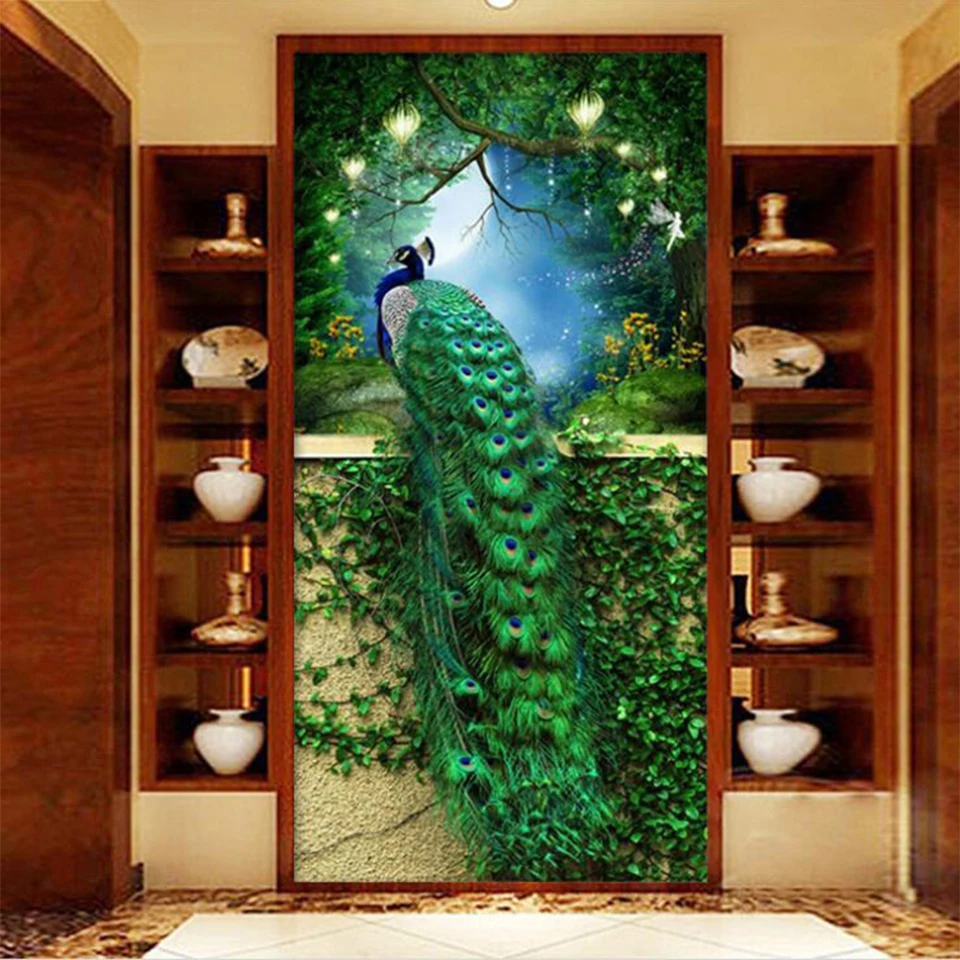 Large DIY Diamond Embroidery,Round square Diamond Mosaic Green Peacock porch Full  5D Diamond painting cross stitch,needlework