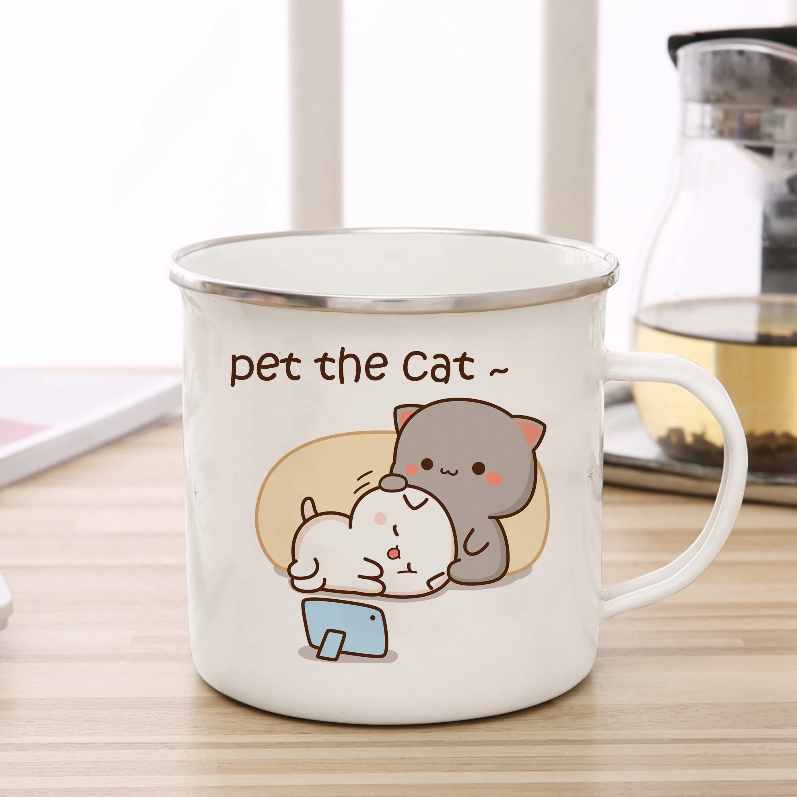 New Peach and Goma cat smalto caffè tazza da tè cute animal breakfast dessert milk water cup coppia regalo tazze da colazione originali