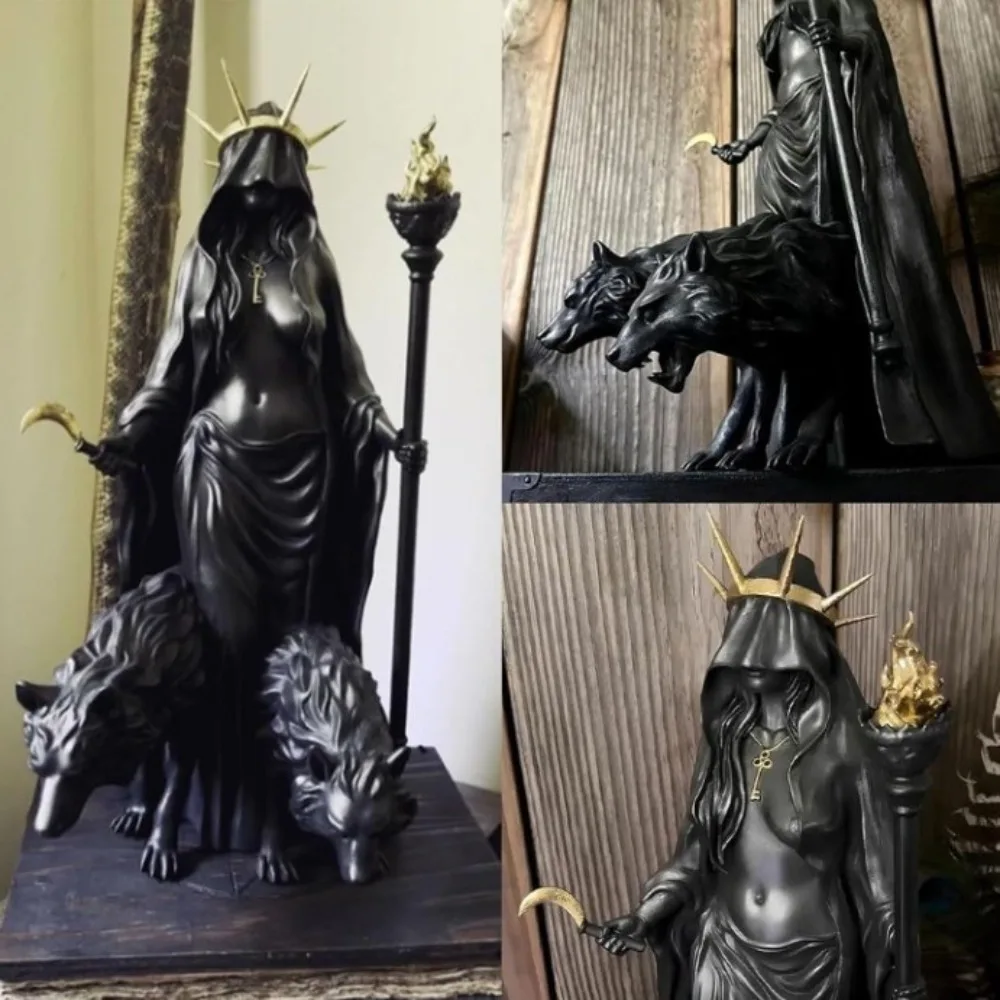 Hecate Goddess Statue - Triple Moon Witch Resin Sculpture with Hunting Dog, Greek Mythology Decor & Altar Centerpiece