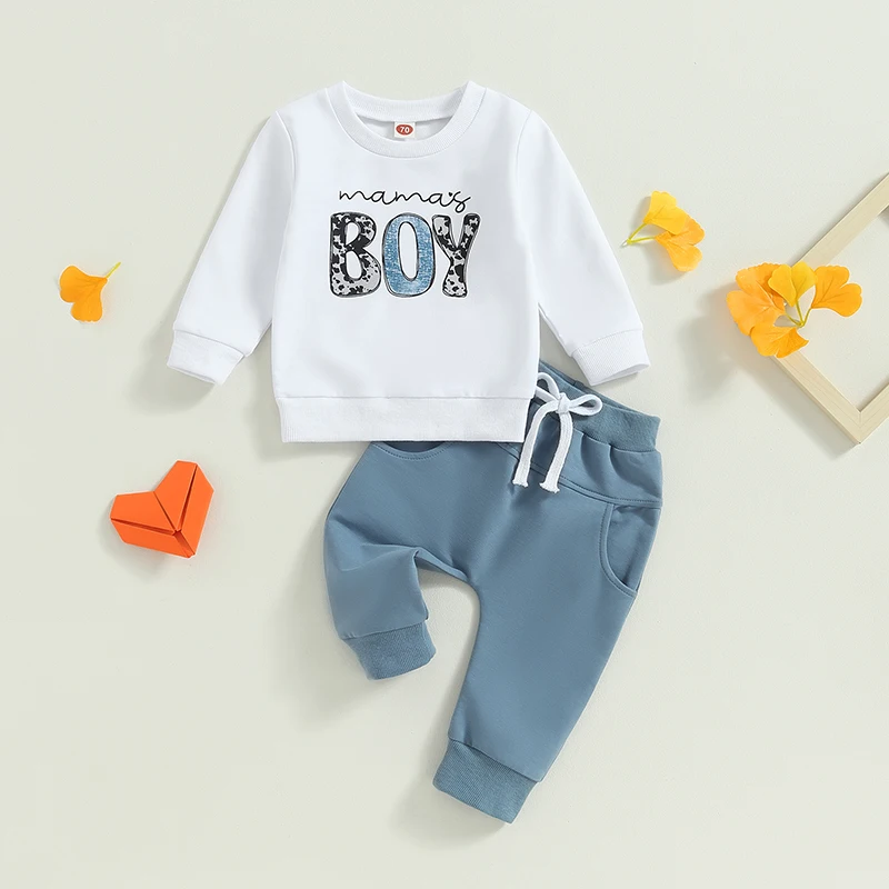 

Toddler Baby Boy 2 Piece Spring Outfit Letter Print Long Sleeve Crewneck Sweatshirt Jogger Pants Clothes Set