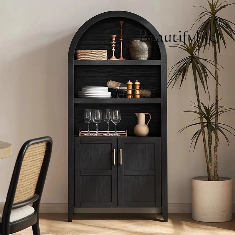 

American light luxury solid wood bookcase modern simple living room black open locker