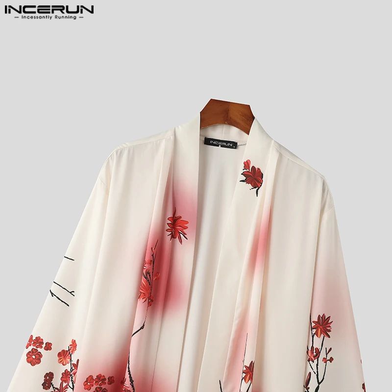 INCERUN camicia da uomo stampa punto aperto manica lunga allentato Casual Cardigan maschile Kimono Streetwear 2024 moda uomo abbigliamento S-5XL