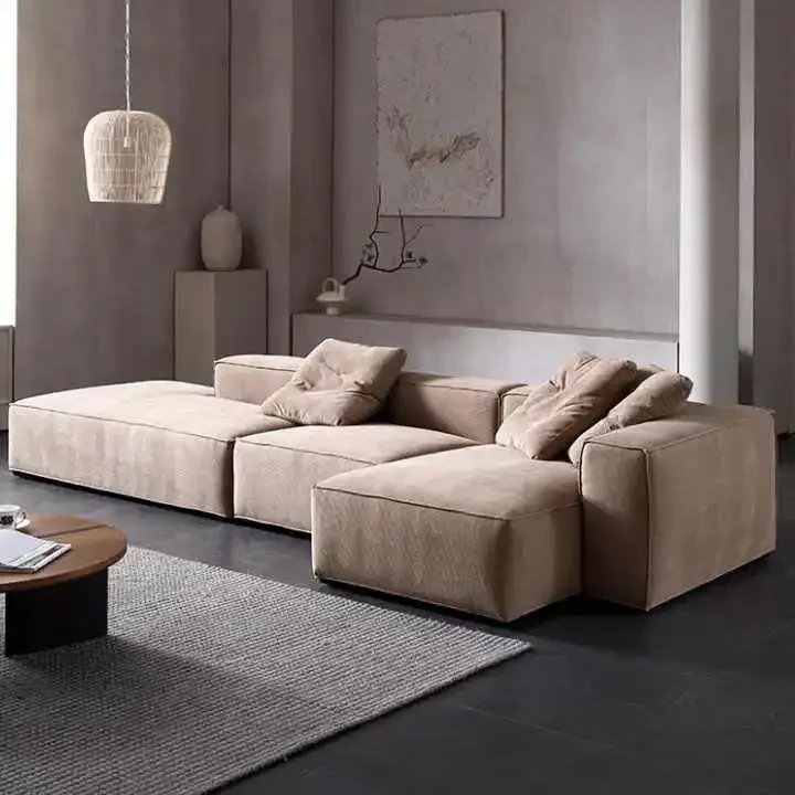

Minimalist Style Fabric Sofa Corduroy Tofu Block Living Room Module with Reclining Feature for Hotels