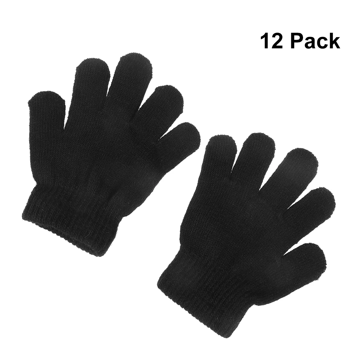 

12 Pair Winter Gloves Black Full Finger Warm Fingerless Knitted Mittens for s