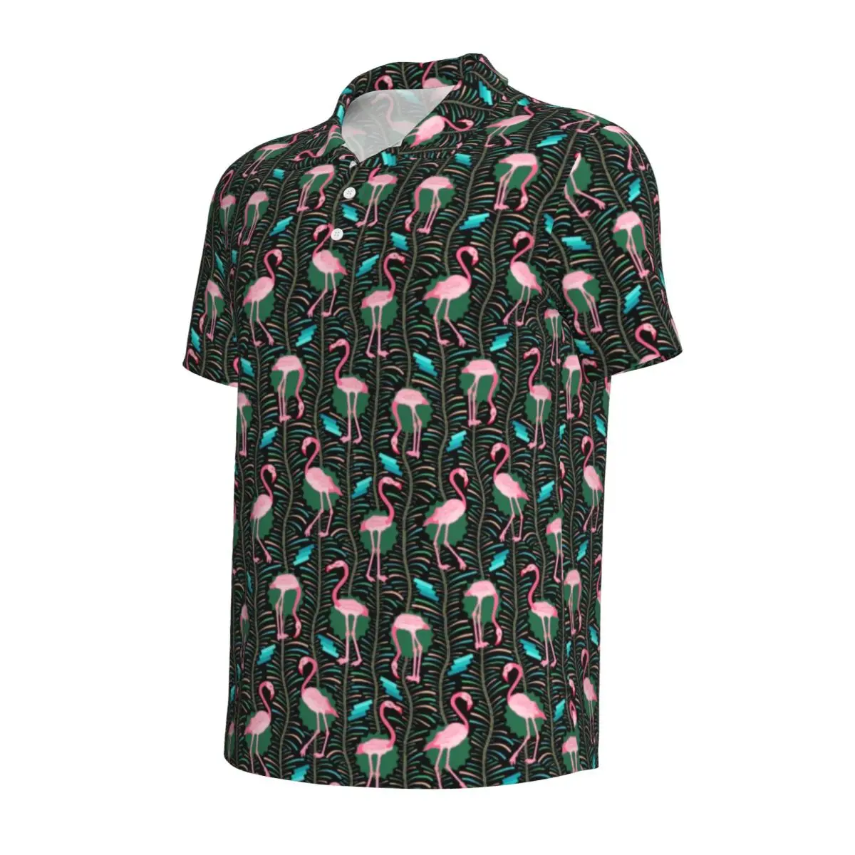 Cute Birds Print Casual T-Shirts Pink Flamingo Art Polo Shirts Turn-Down Collar Shirt Summer Male Custom Big Size 3XL 4XL Top