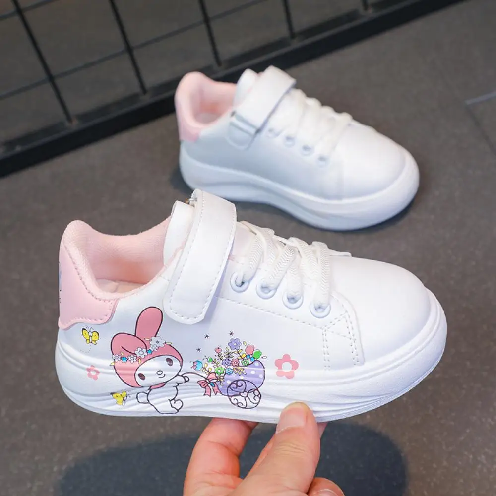 Kawaii Melody Children's White Sports Shoes Anime Sanrios Student Fashion Casual Skate Shoes Autumn New Anti Slip Running Shoes