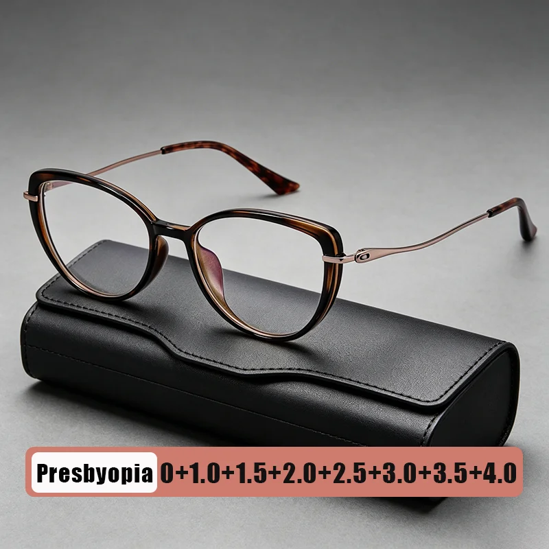

Ultra-light Cat-eye Frames Presbyopia Glasses Metal Temples with Blue Light Protection High-end HD Reading Glasses for Women