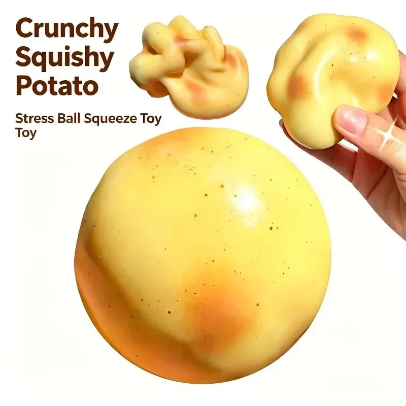 1A-Crunchy Squishy Potato Stress Ball Fidget Toy Crispy Potato Squishy Squeeze Ball Handmade Round Blocks Filled ASMR for Adult-