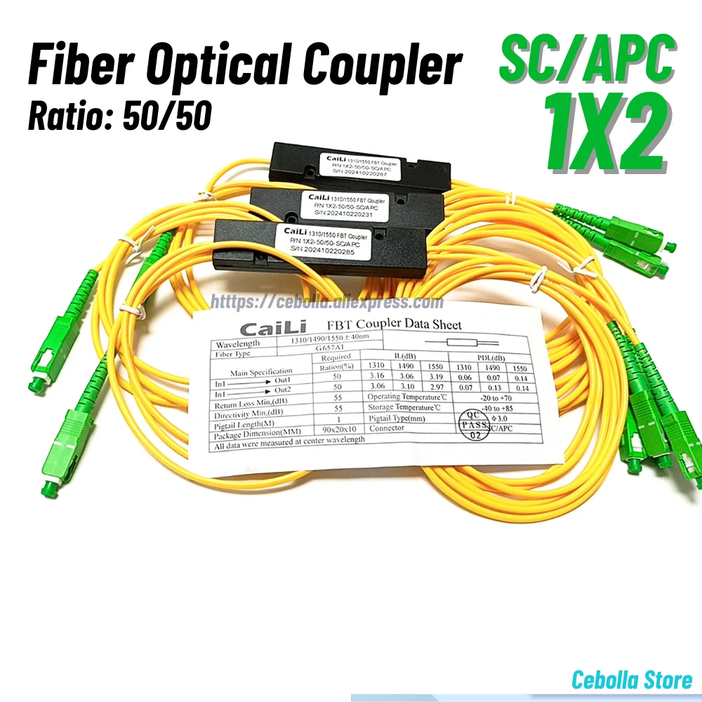 SC APC 1X2 PLC Singlemode Fiber Optical Splitter FBT Optical Coupler 1X2 Fiber Optical Splitter ratio 50 bi 50