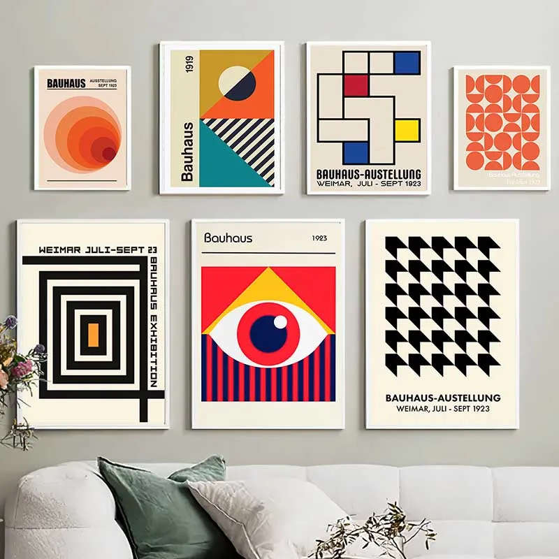 （2D Canvas painting） Bauhaus Line Eye Geometric Abstract Nordic Posters And Prints Wall Art Canvas Painting Hotel Bar Picture