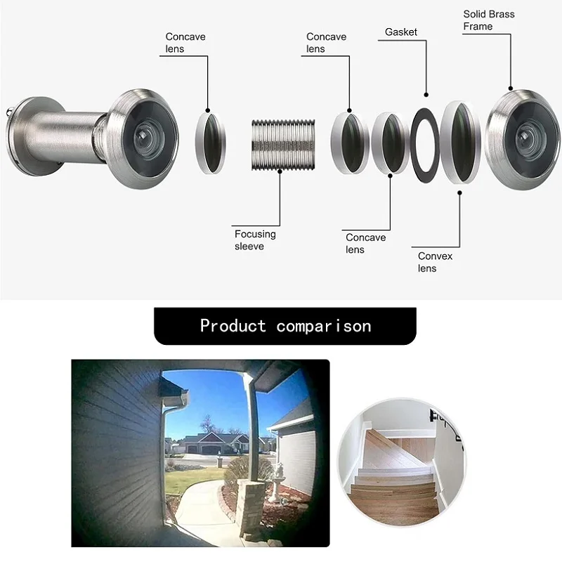 Door viewer, Super Angle Lens, For Indoor and Outdoor Entrance Doors, Dimensions: Diameter 16 mm, Door Thickness: 40-75 mm