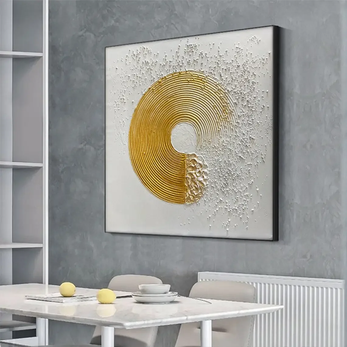 Abstract Original Gold Circle Oil Painting Wall Art, HD Canvas Print Poster, Suitable for, Home, Living Room, Room Decoration