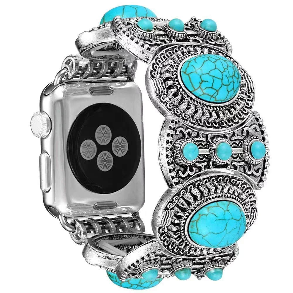 Turquoise Jewelry Strap for Apple watch band 45mm 41mm 44mm 42mm 40mm 46mm Elastic Beaded Bracelet iWatch Ultra 10 9 8 7 6 5 4SE
