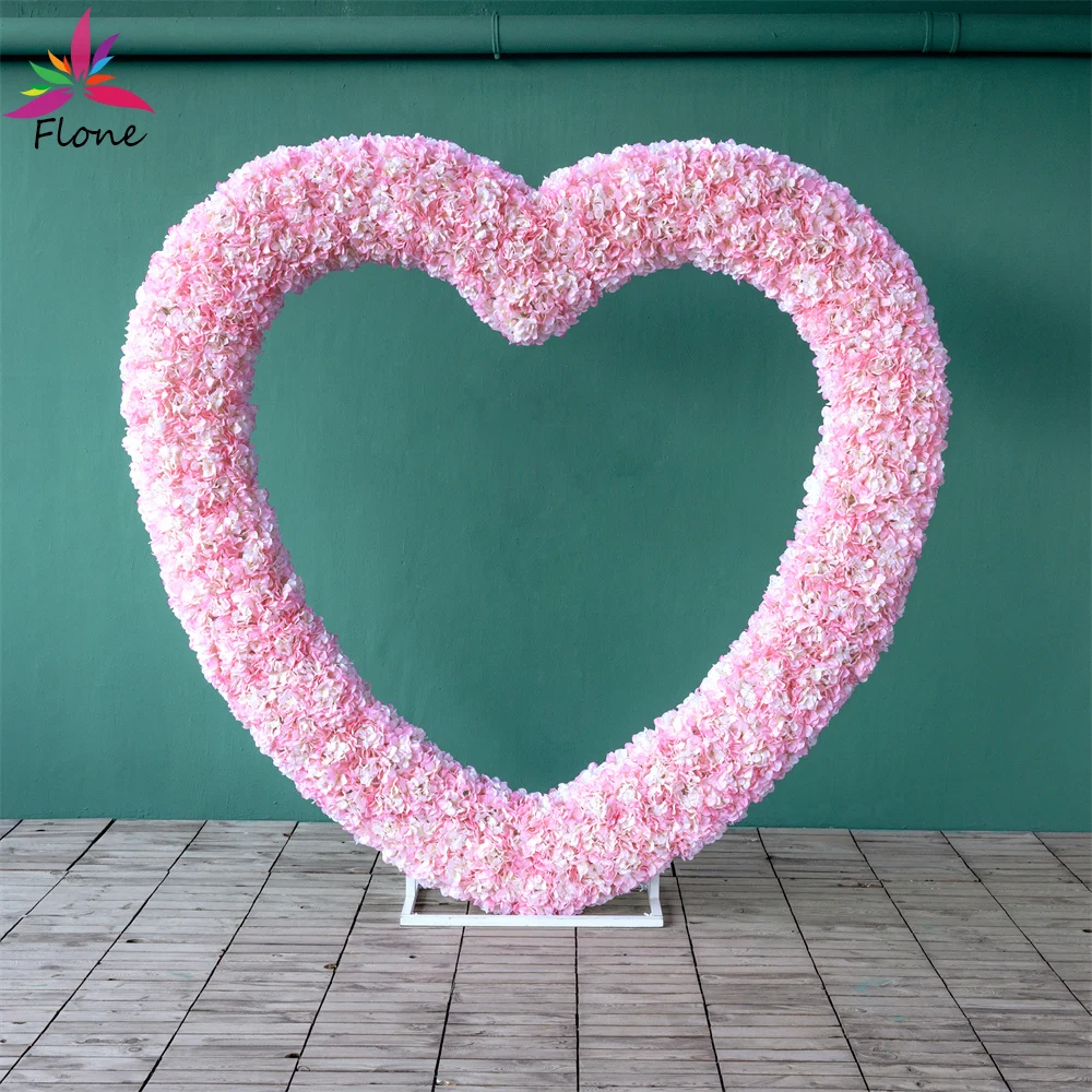 

Artificial Heart Shaped Pink Flower Arrangement Wedding Backdrop Decor Artificial Hydrangea Floral Row Event Party Decor Display