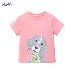 Little maven New Blouses Baby Girls Wear Tops Kids Clothes T-shirts for Children's Clothing Embroidery Cartoon Dogs Cotton 2024