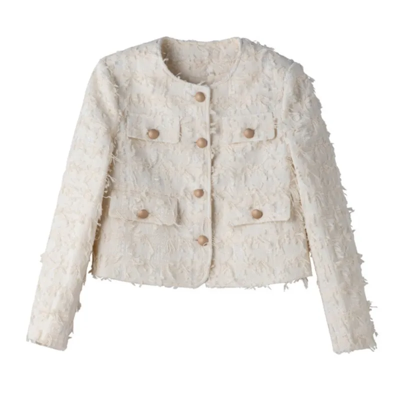 Beige Women's jacket autumn/winter one piece classic jacket, small fragment lo three-dimensional bow short jacket