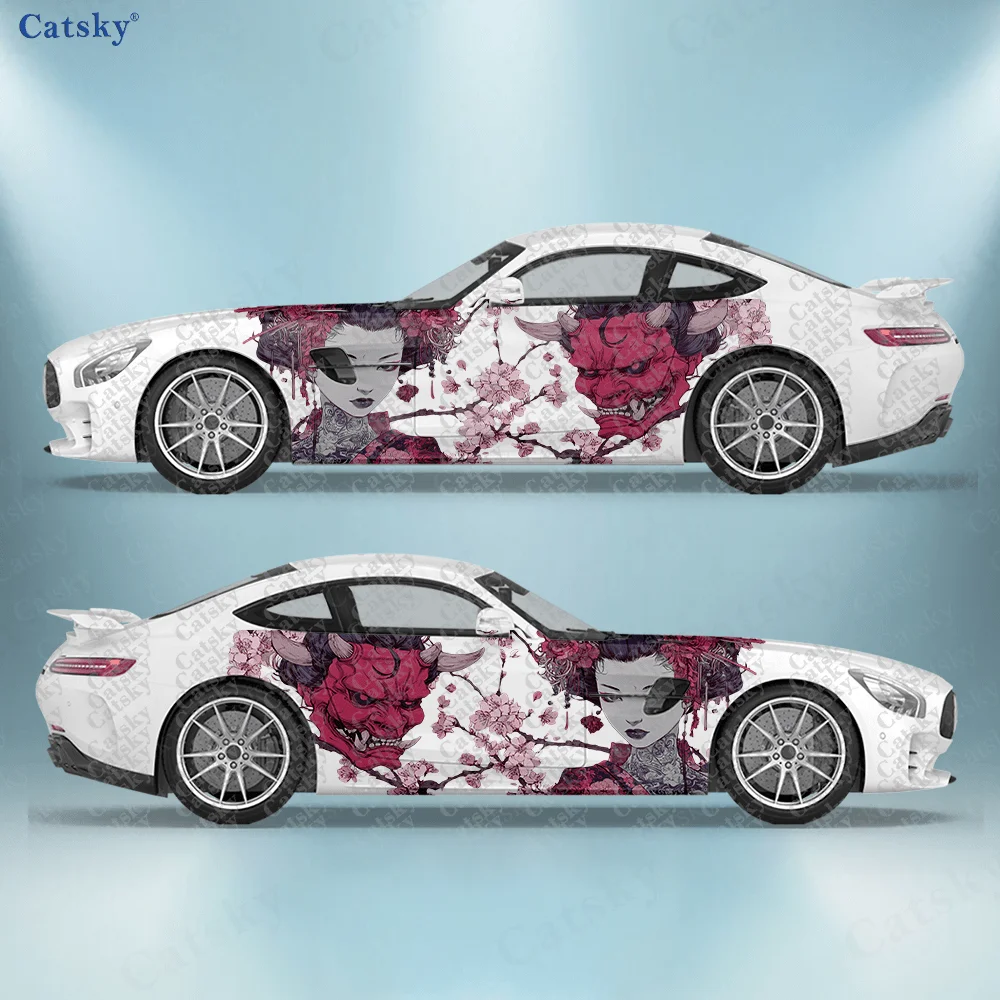 2-adesivi-per-auto-con-maschera-geisha-e-hyakki-resistenti-anti-sbiadimento-migliorano-l'estetica-del-veicolo-con-design-artistici-rivestimento-in-vinile-per-auto