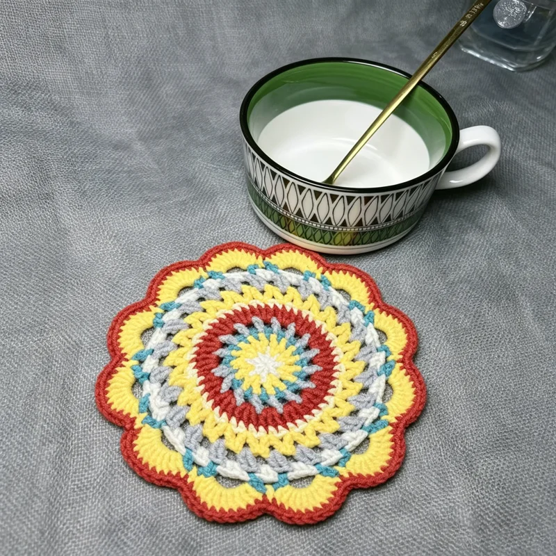 Custom Name Crochet Coaster, Handmade Mandala Knitted Cup Mat, Personalized Drink Coaster, Boho Home Decor Gift