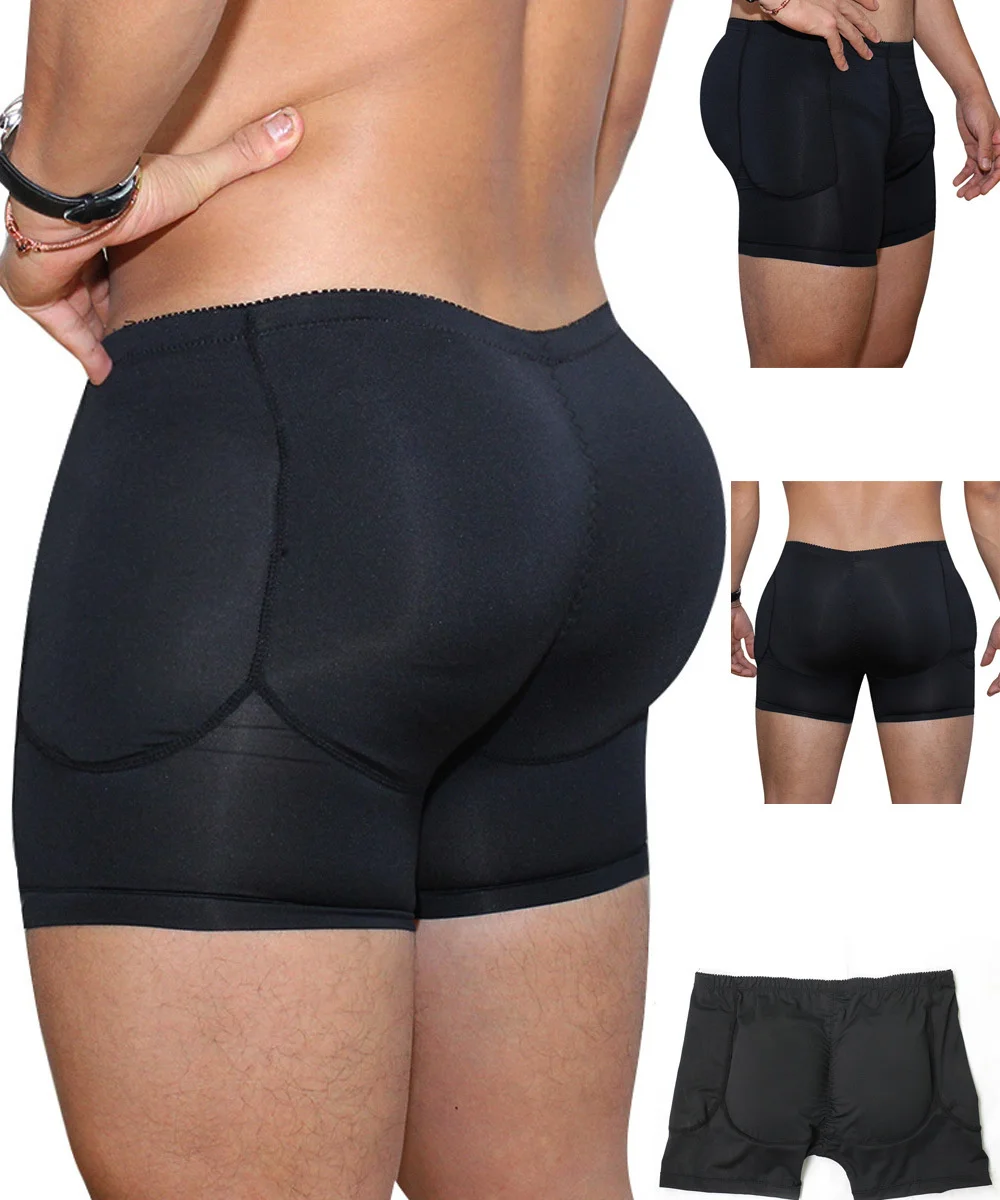 Men Padded Butt Enhancer Booty Booster Molded Boyshort Shapewear Underwear Boxer Men\'s Tuck In and Hip Lifting Shorts Gym Wear