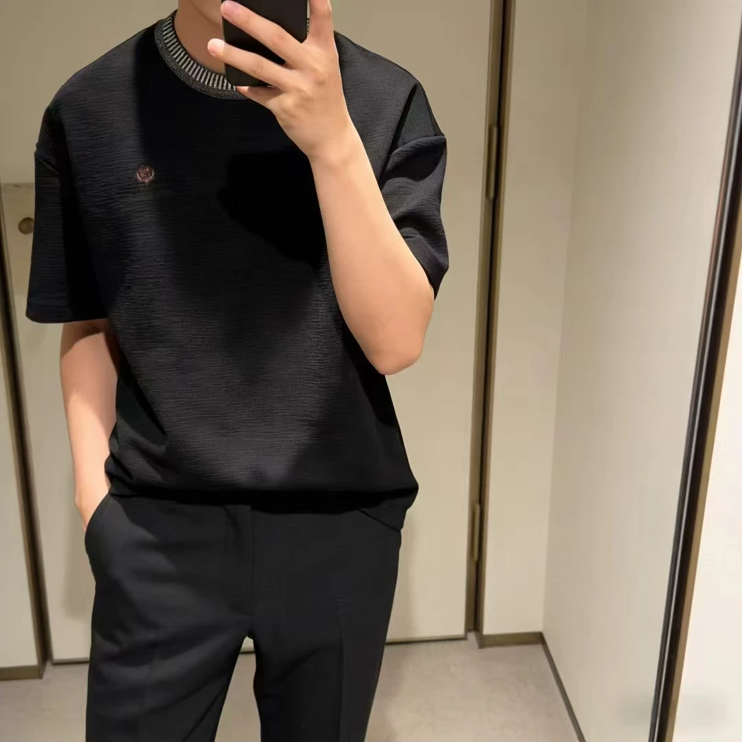 

Мужская футболка в итальянском стиле с коротким рукавом, вышитыми буквами, повседневная, трикотажная, хлопковая, легкая, с круглым вырезом, с коротким рукавом.