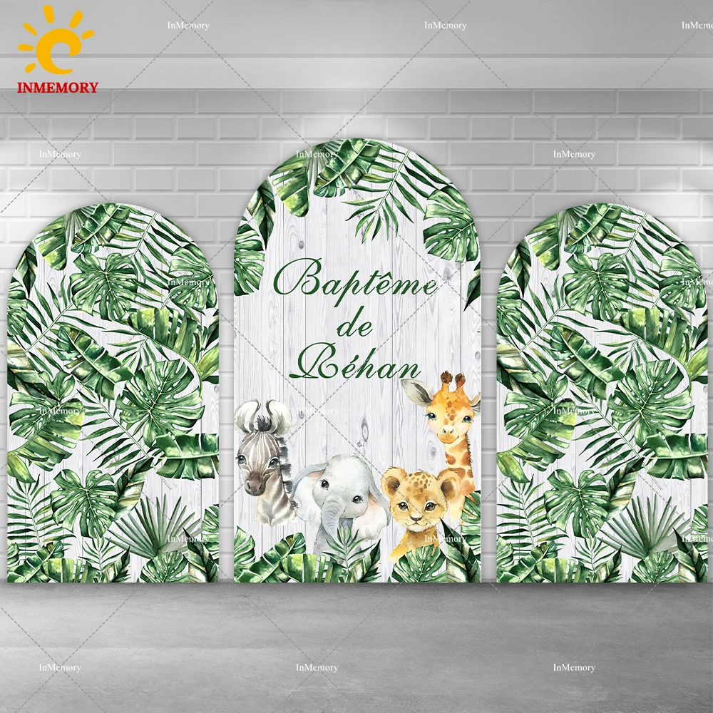 

Safari Baby Shower Chiara Arched Wall Backdrop Cover for Kids Green Leaves Newborn Birthday Party Decoration Photo Background