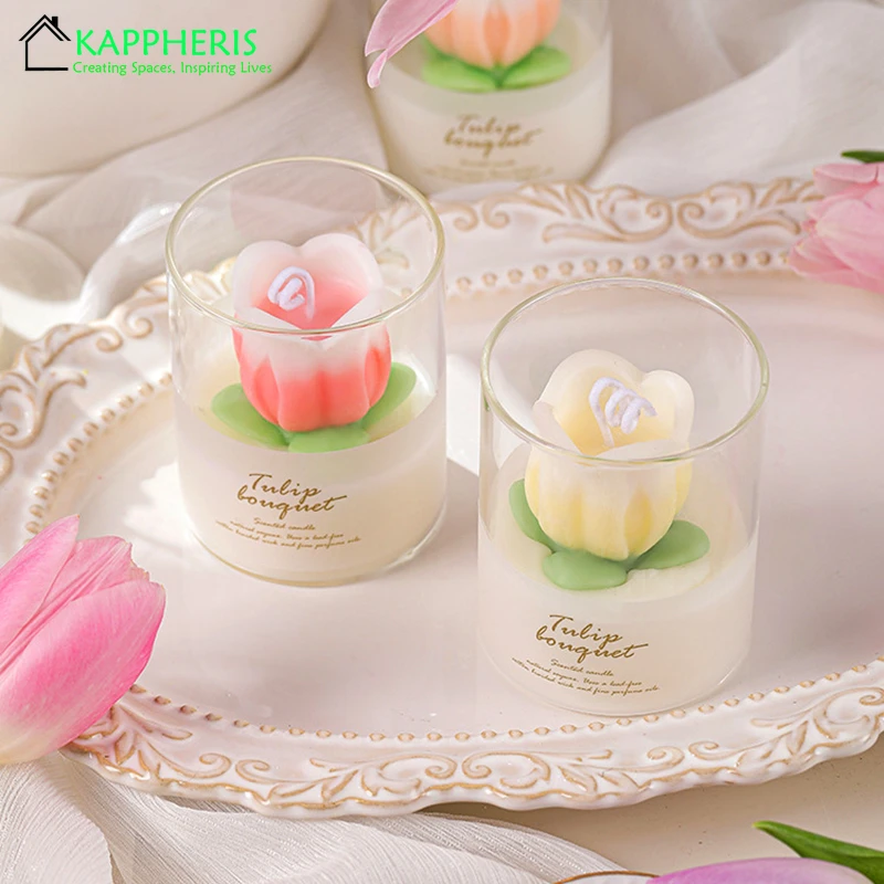 Guest Gift Candles 3D Rose Candle in Jars for Valentine's Day Gifts Tulip Elegant Scented Candles Home Decoration