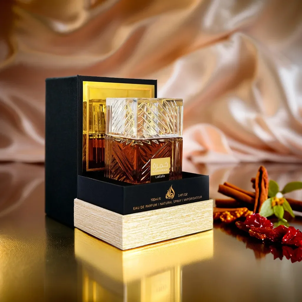 Lattafa Khamrah EDP 100 ml – Warm, würzig, bernsteinfarben, langlebig, Unisex-Parfüm, Luxus-Geschenk für Weihnachten, Thanksgiving, Halloween