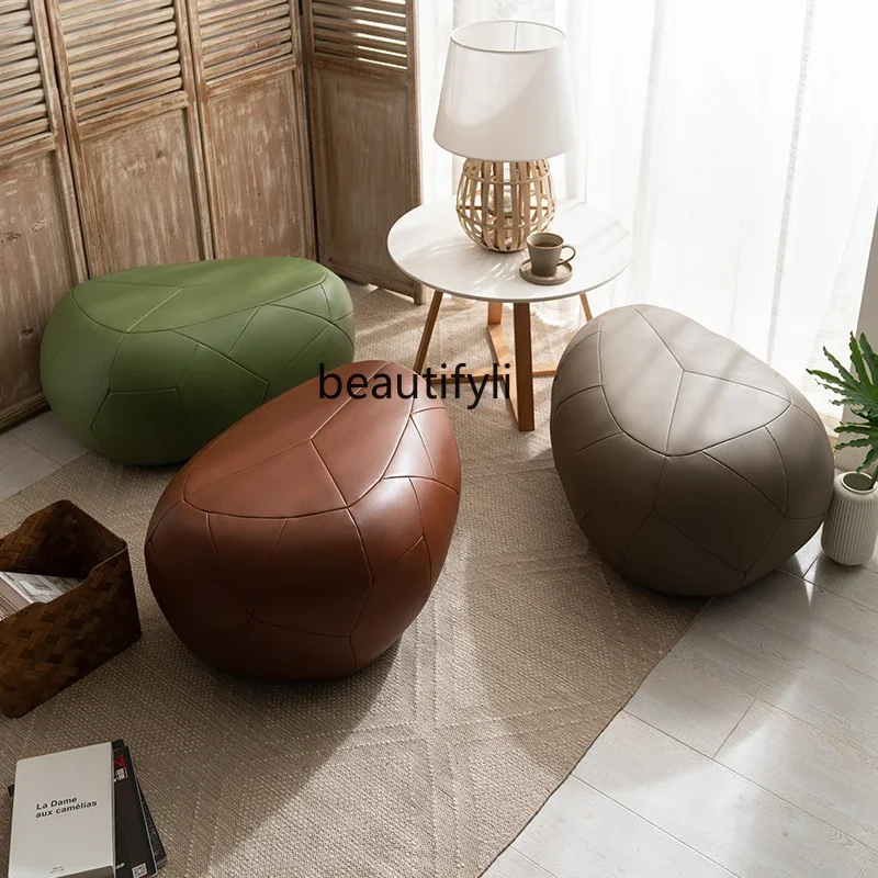 가정용 가죽 원목 부두 소파 의자, 편안한 좌석, 창의적인 신발 교체 의자, 거실 발판