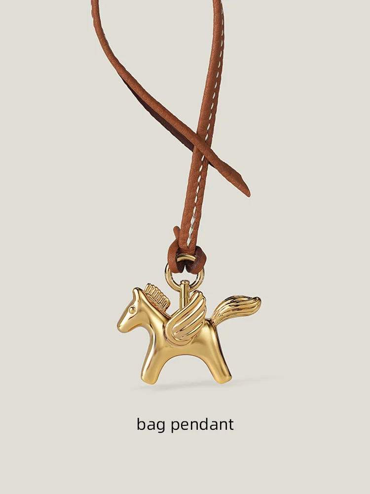 

Luxury Brass Pegasus Bag Charm for Hermes Birkin Kelly Bags Original Design Golden silvery Metal Horse Pendant With leather rope