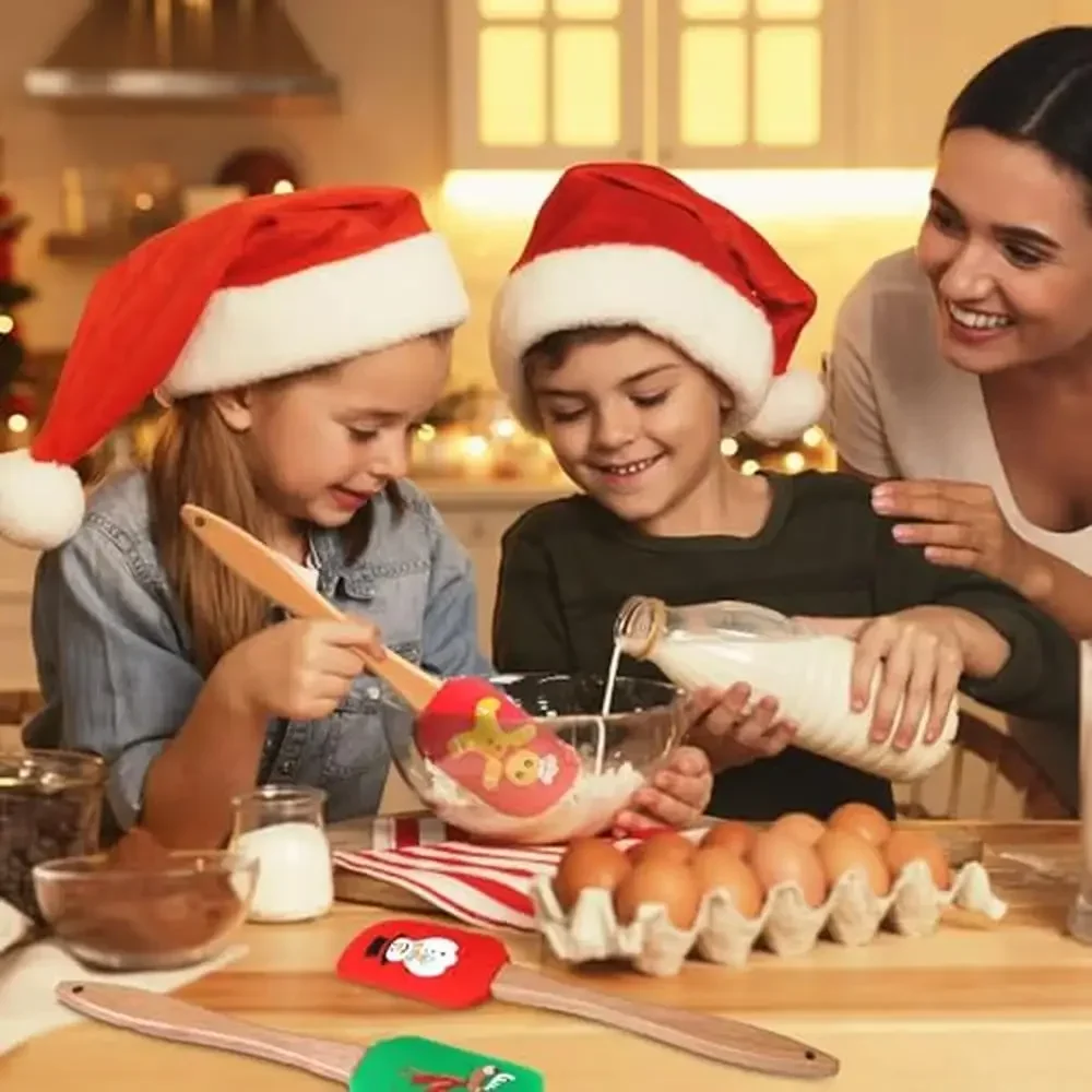 Christmas Kitchen Utensils Set 24 Pcs Silicone Spatula Holiday Baking Tools Snowman Santa Claus Tree Gingerbread Man Cake Mix