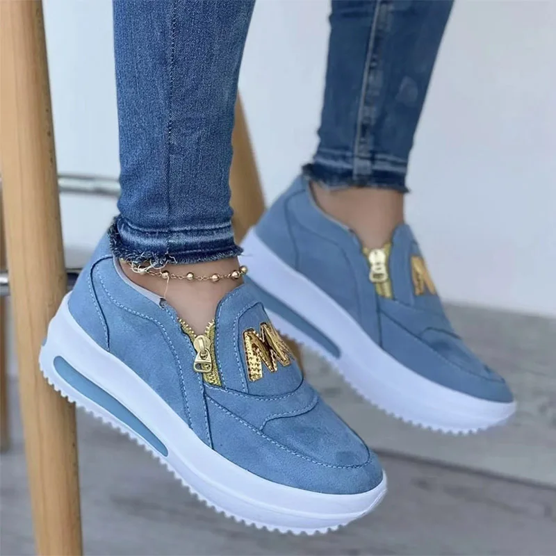 New Women Fashion Wedges Sneakers Casual Side Zipper Platform Shoes Ladies Solid Shoes Zapatillas Mujer Women Shoes Trainers