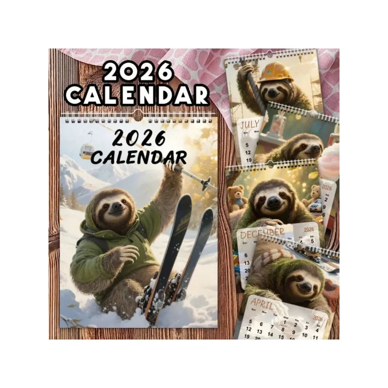 

2026 Sloth-themed Wall Calendar - Cute Sloth 12 One-month Different Scenario Design