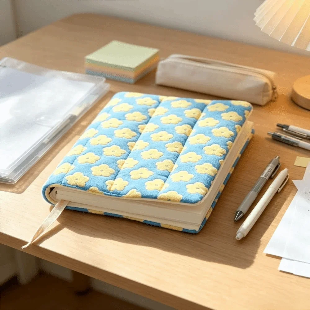 Korean Style Floral Design Fabric Book Cover Reusable Lightweight Fabric Book Sleeve Quilted Striped Notebook Protector Summer