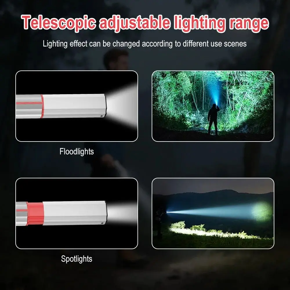 Ultra-Bright Camping Lantern Rechargeable Waterproof Portable Torch Zoomable Type-C White Laser Flashlight Hiking